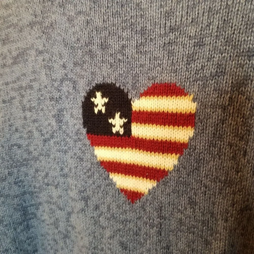 CJ Banks Vintage Sweater Knit Womens 1X Fall Winter Heart Blue Pullover